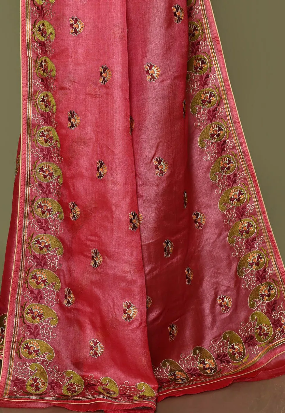 Pure Silk Embroidered Saree in Coral Pink