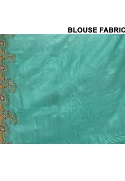 Pure Silk Embroidered Saree in Teal Green