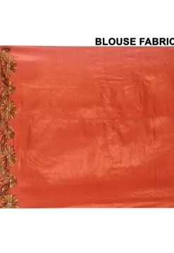 Pure Silk Embroidered Saree in Dark Orange