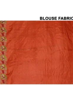 Pure Silk Embroidered Saree in Orange