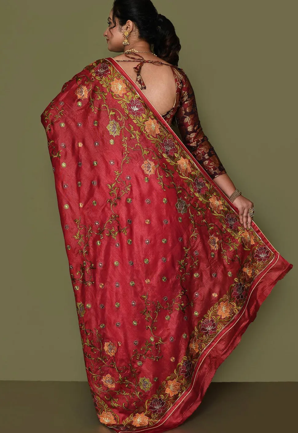 Pure Silk Embroidered Saree in Red
