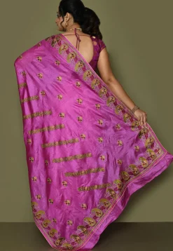 Pure Silk Embroidered Saree in Magenta
