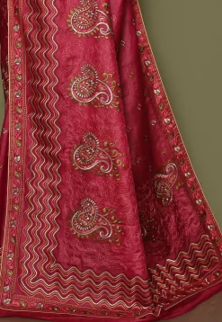 Pure Silk Embroidered Saree in Coral Red