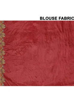 Pure Silk Embroidered Saree in Coral Red