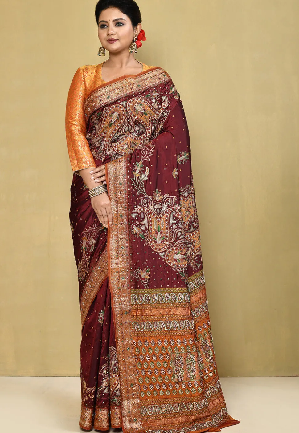 Pure Silk Kanchipuram Saree in Maroon