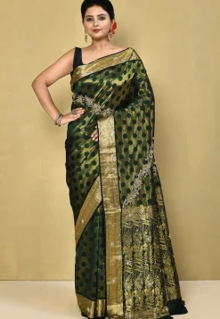Pure Silk Kanchipuram Saree in Dark Green