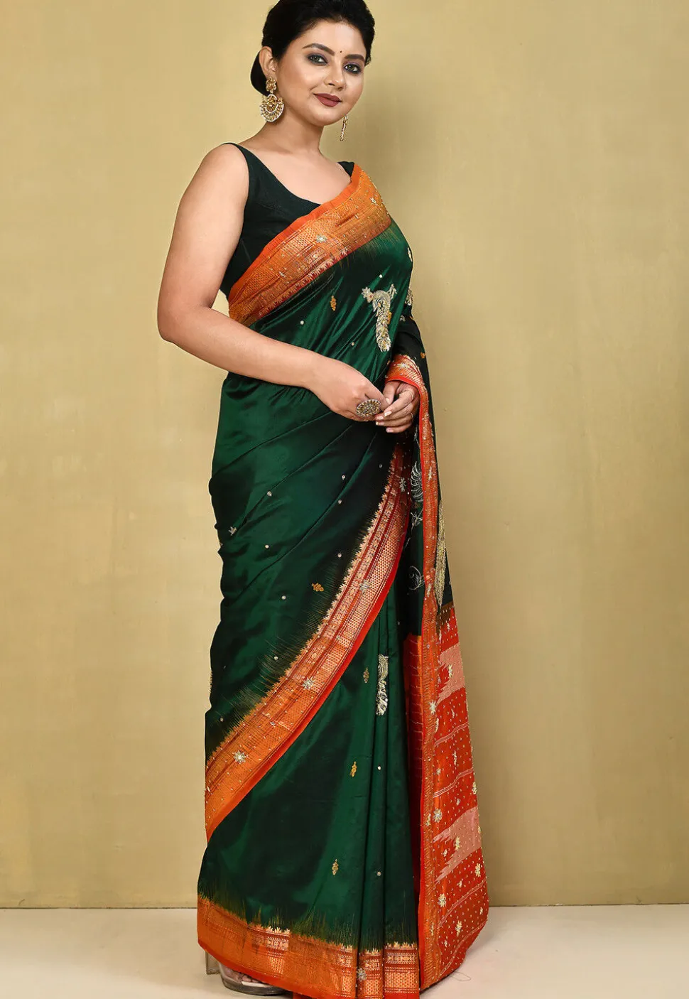 Pure Silk Kanchipuram Saree in Dark Green