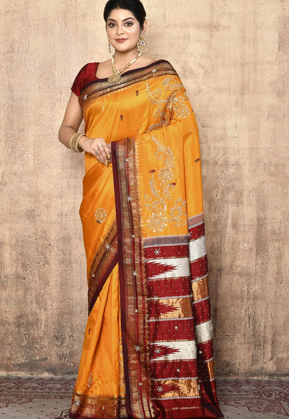 Pure Silk Kanchipuram Saree in Mustard