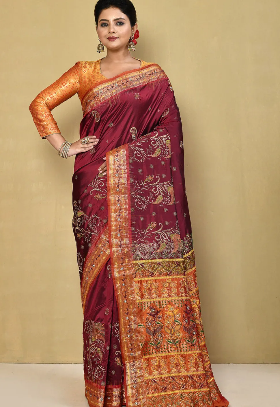 Pure Silk Kanchipuram Saree in Maroon