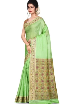 Pure Tussar Silk Banarasi Saree in Light Green