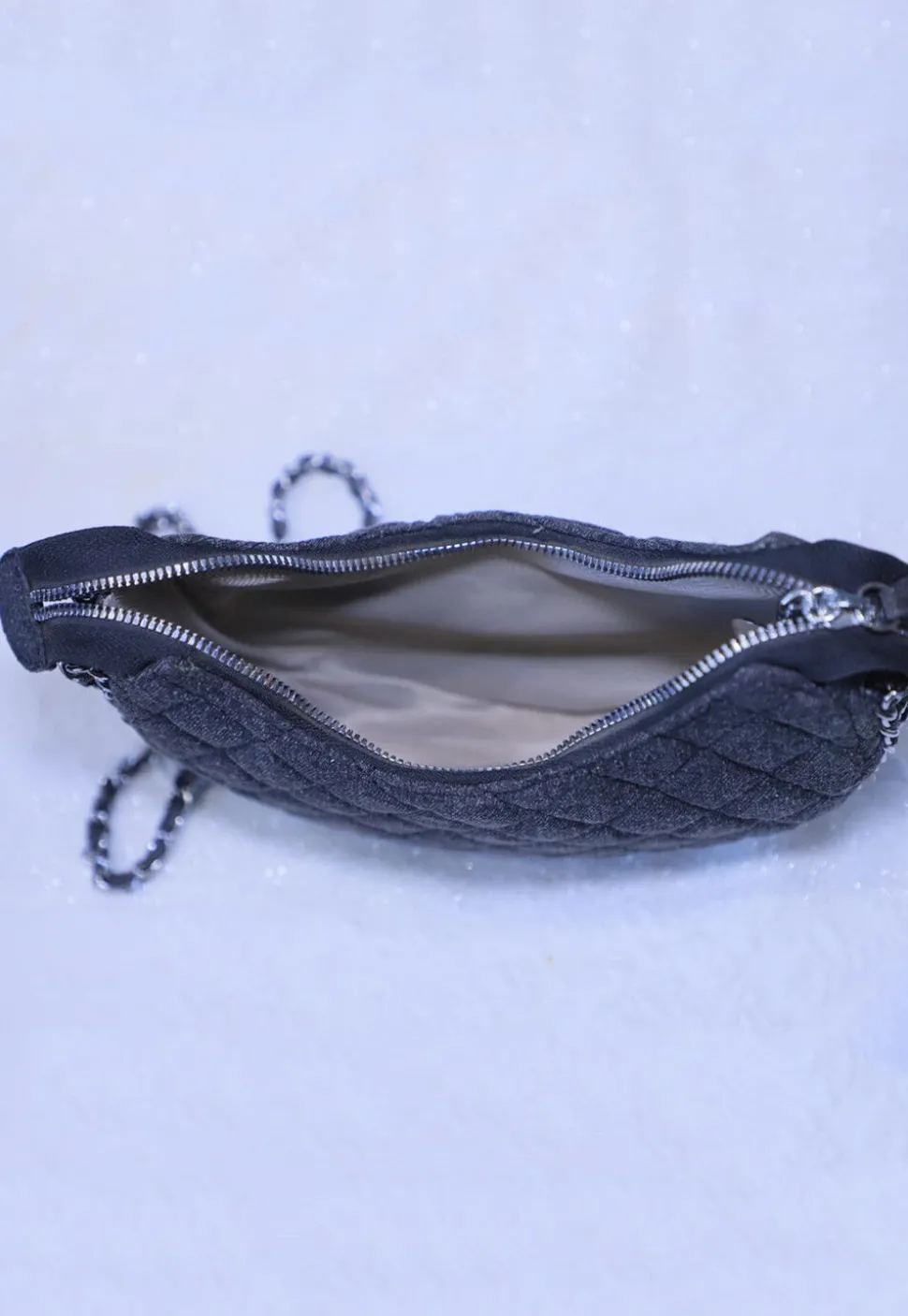 Quilted Chambrey Sling Bag in Blue