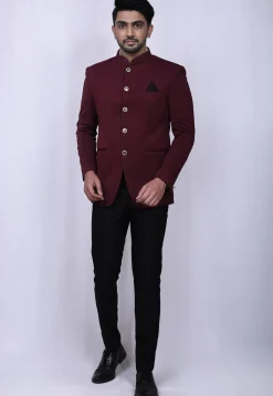 Quilted Quilted Scuba Jodhpuri Suit in Maroon