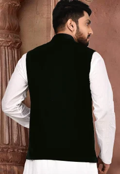Quilted Velvet Nehru Jacket in Dark Blue