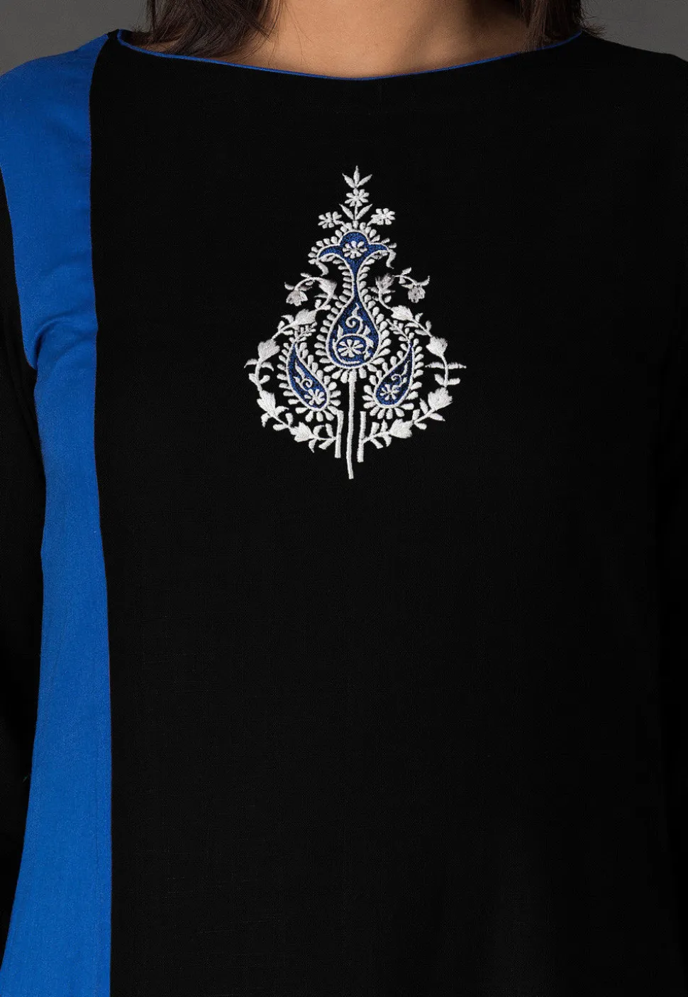 Resham Rayon Slub A Line Suit in Black and Blue