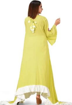 Ruffled Cotton Asymmetric Maxi Dress in Light Green