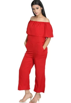 Ruffled Crepe Jumpsuit in Red
