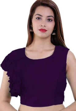 Ruffled Dupion Silk Blouse in Purple