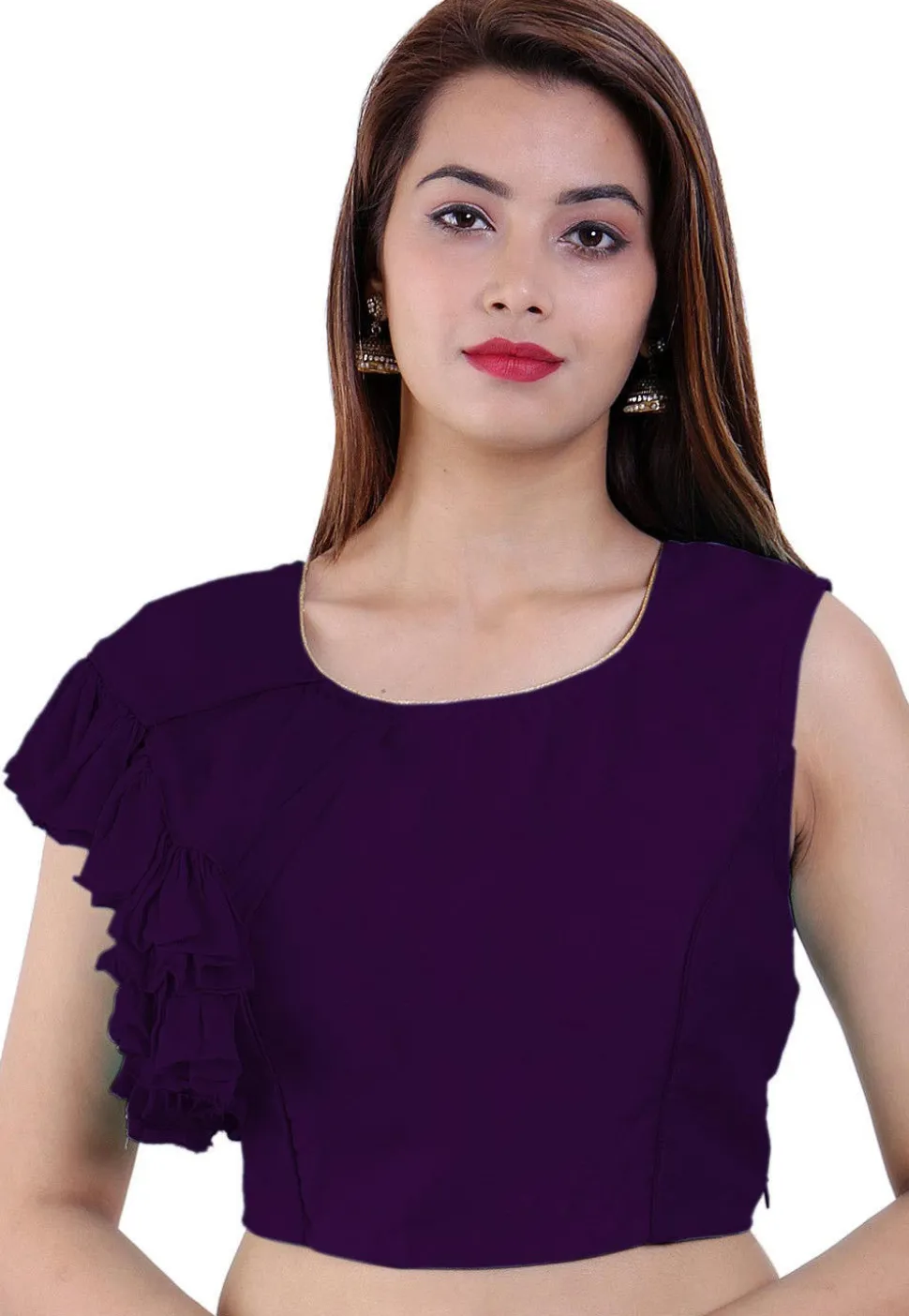 Ruffled Dupion Silk Blouse in Purple