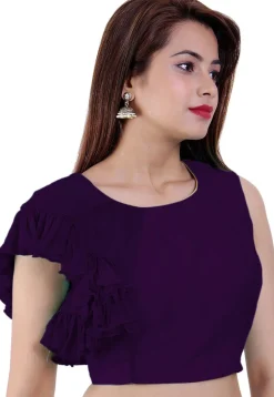 Ruffled Dupion Silk Blouse in Purple