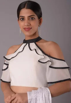Ruffled Georgette Blouse in White