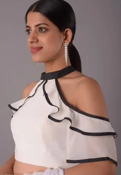 Ruffled Georgette Blouse in White