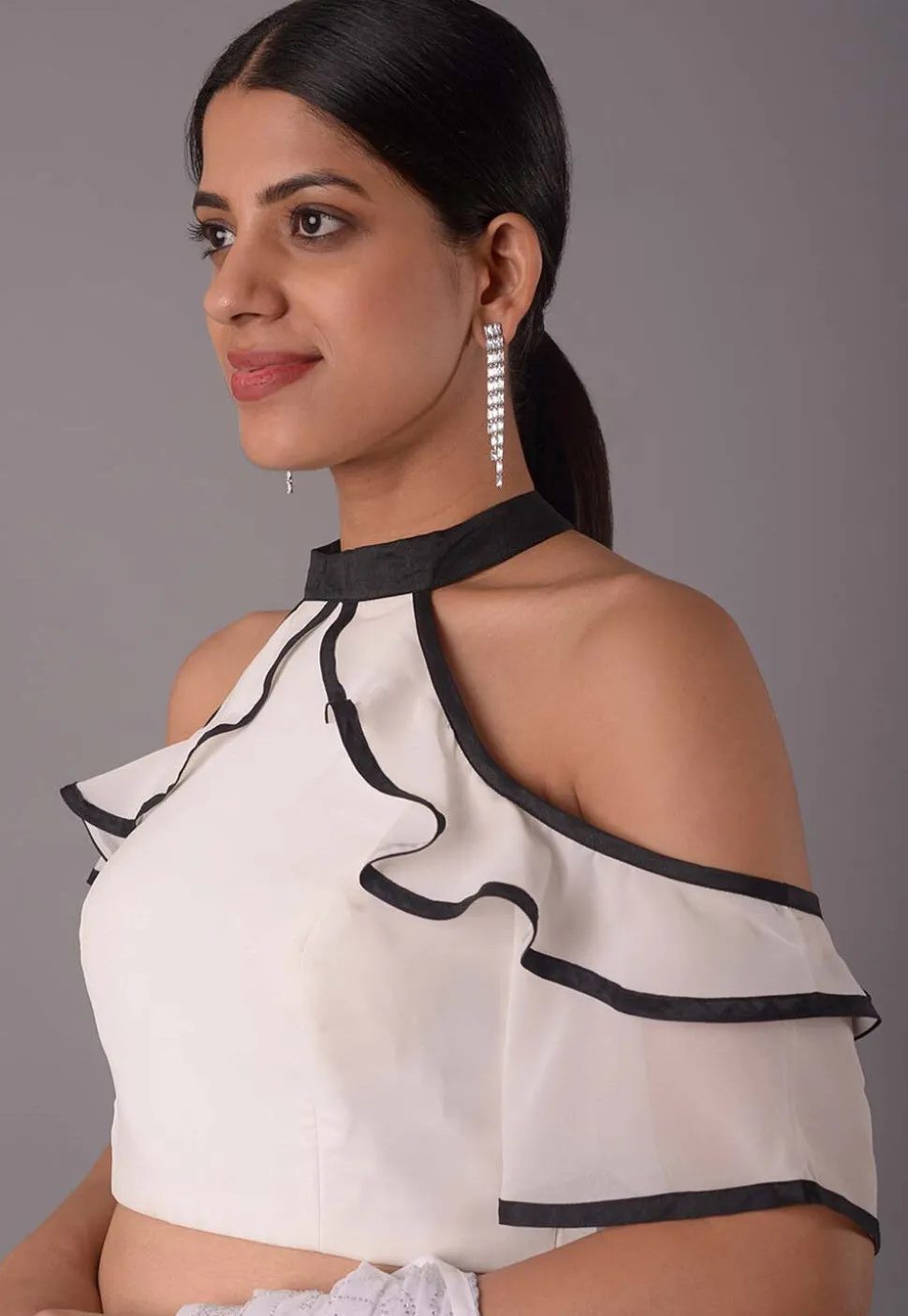 Ruffled Georgette Blouse in White