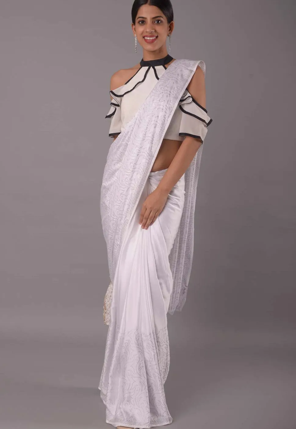 Ruffled Georgette Blouse in White