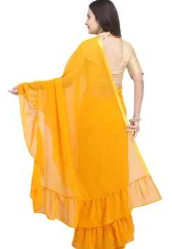 Ruffled Georgette Saree in Mustard