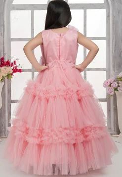 Ruffled Net Gown in Peach