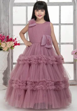 Ruffled Net Gown in Purple