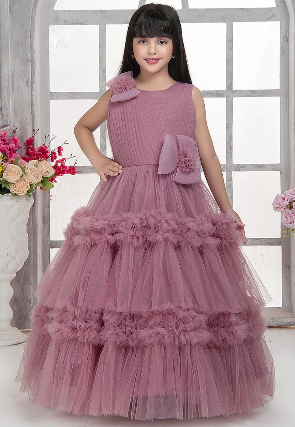 Ruffled Net Gown in Purple