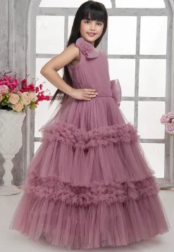 Ruffled Net Gown in Purple