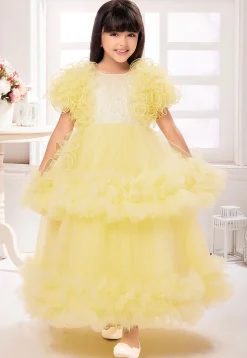Ruffled Net Gown in Yellow