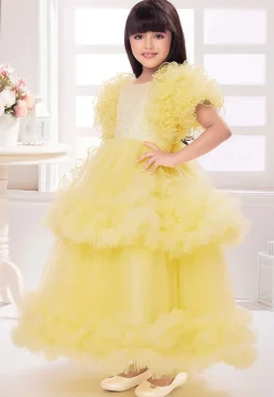Ruffled Net Gown in Yellow