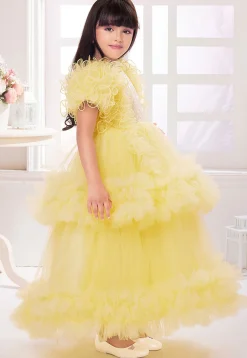 Ruffled Net Gown in Yellow