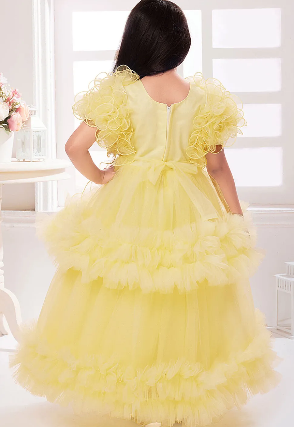 Ruffled Net Gown in Yellow