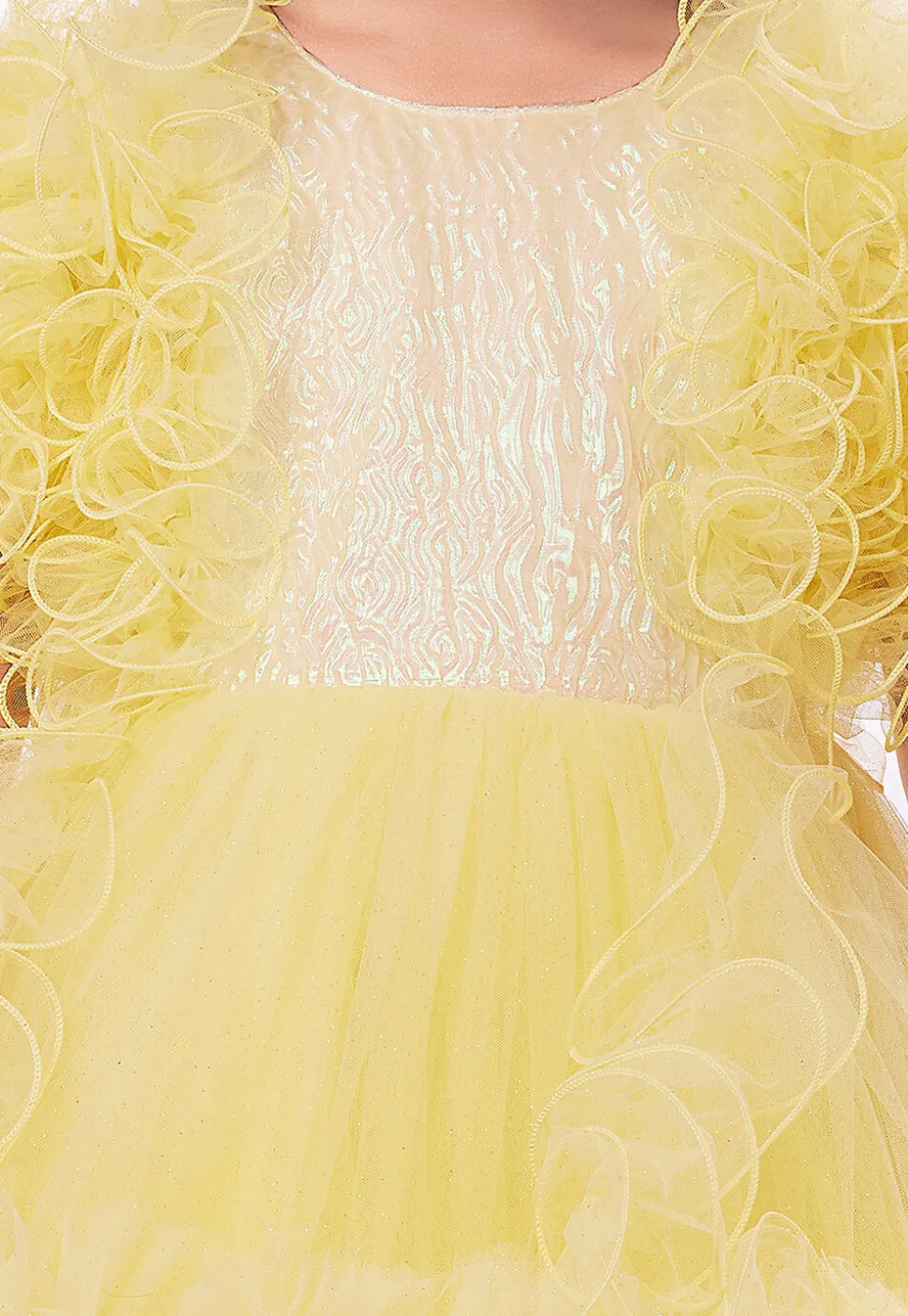 Ruffled Net Gown in Yellow