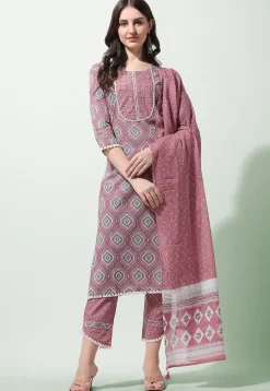 Sanganeri Printed Pure Cotton Pakistani Suit in Light Pink