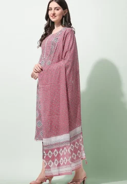 Sanganeri Printed Pure Cotton Pakistani Suit in Light Pink