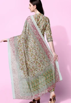 Sanganeri Printed Pure Cotton Pakistani Suit in Dusty Green