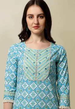 Sanganeri Printed Pure Cotton Pakistani Suit in Sky Blue
