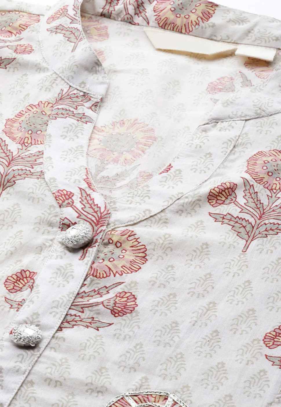 Sanganeri Printed Pure Cotton Kurta with Palazzo in Off White