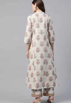 Sanganeri Printed Pure Cotton Kurta with Palazzo in Off White
