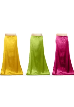Satin Combo Set Petticoat in Yellow, Green and Fuchsia