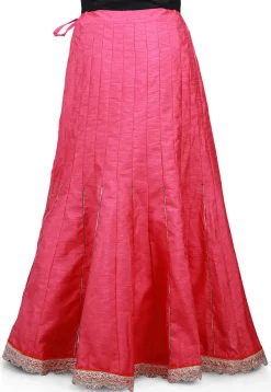 Scallop Border Bhagalpuri Silk Long Skirt in Pink