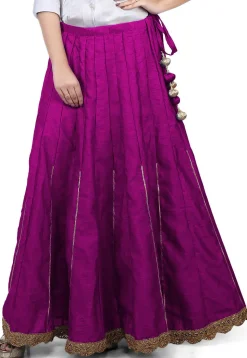 Scallop Border Bhagalpuri Silk Long Skirt in Magenta