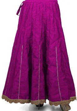 Scallop Border Bhagalpuri Silk Long Skirt in Magenta