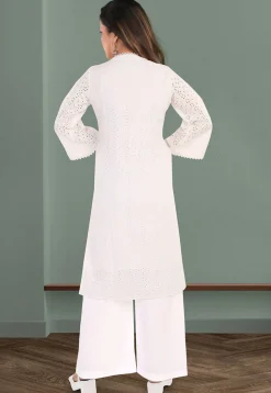 Schiffli Cotton Straight Kurta Set in Off White