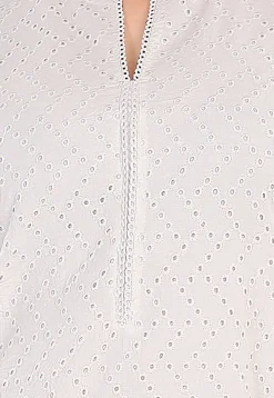Schiffli Cotton Straight Kurta Set in Off White