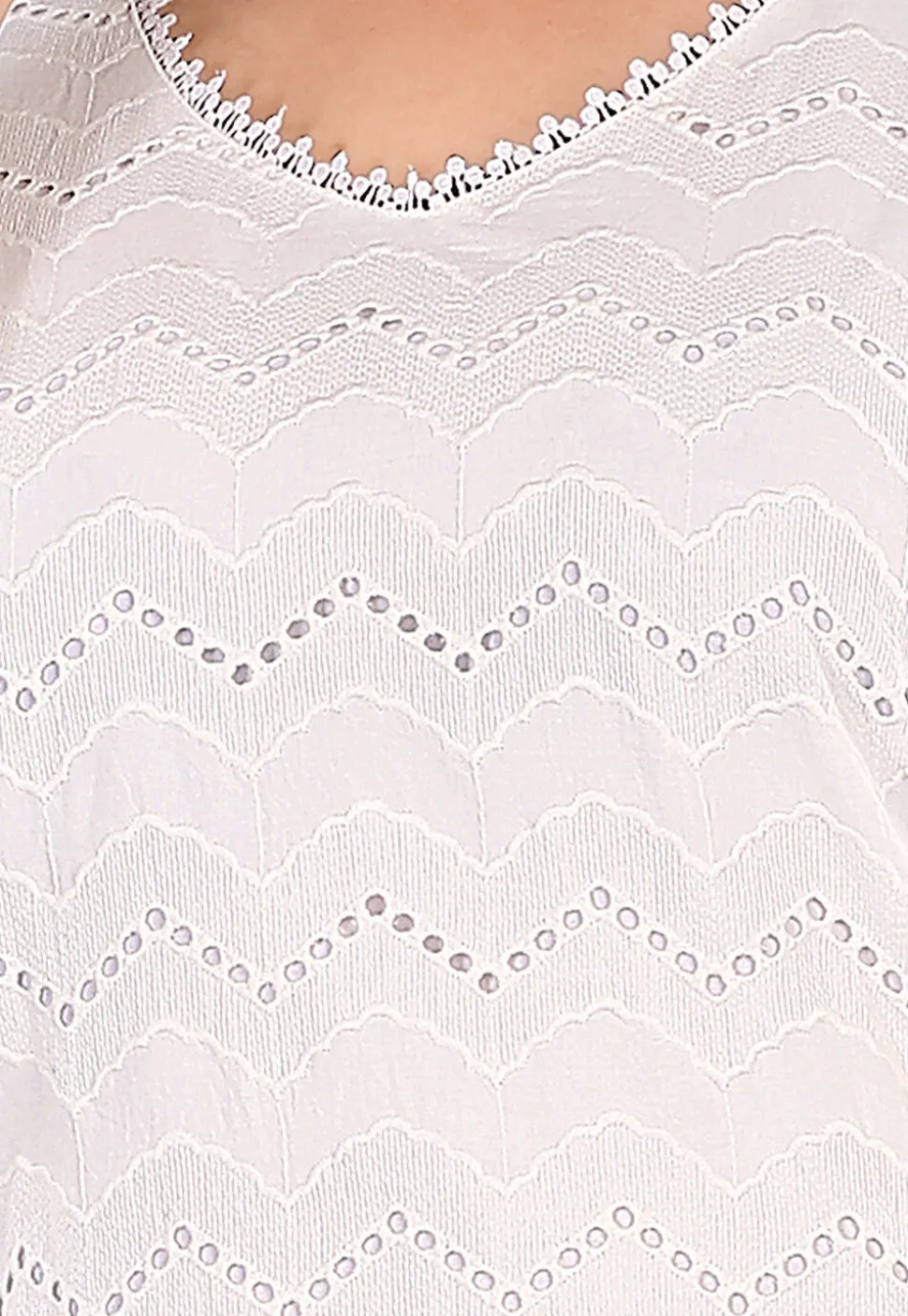 Schiffli Cotton Straight Kurta Set in Off White
